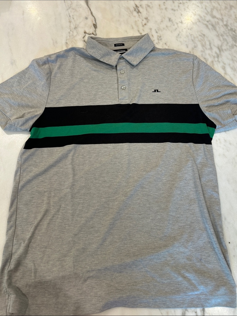 J.Lindeberg Gray Polo with Black and Green Stripes